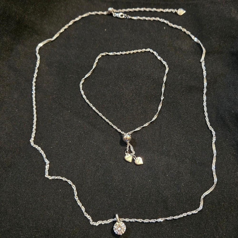 Necklace & Bracelet Set Womens Silver Tone Solitaire Pendant